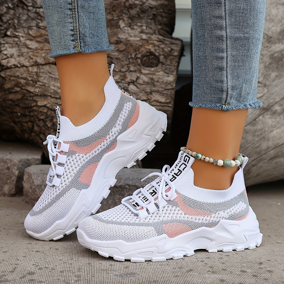 Women's Breathable Colorblock Knitted Sneakers - Stylish Low Top Running Trainers, Comfy Outdoor Sports Shoes, Plus Size